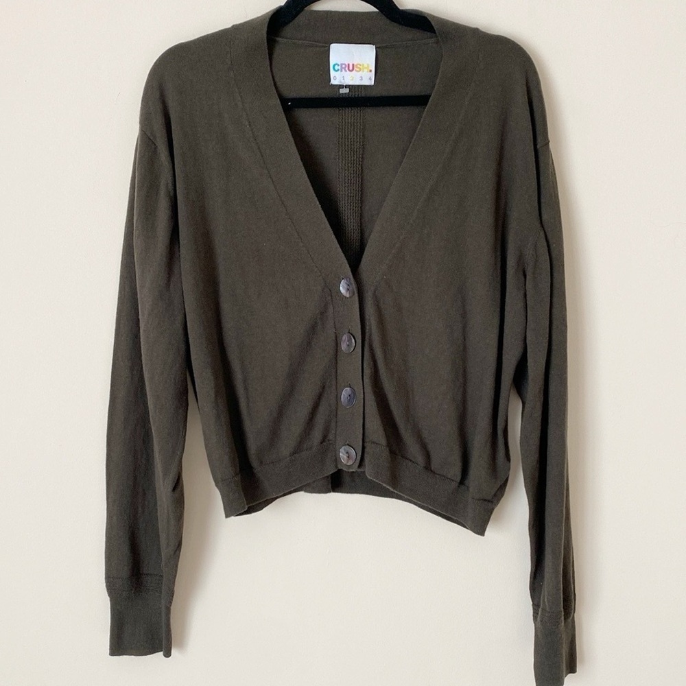 Crush Cashmere green cotton cashmere blend cardigan sweater M